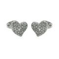Silver 925 Rhodium Plated Heart CZ Inlay Stud Earrings - BGE00240 | Silver Palace Inc.