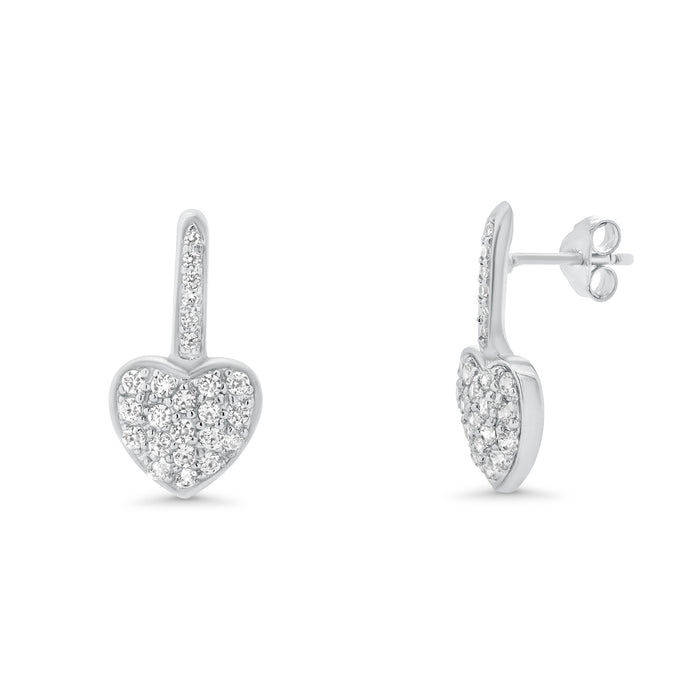 Silver 925 Rhodium Plated Heart CZ Stud Earrings - STE00175