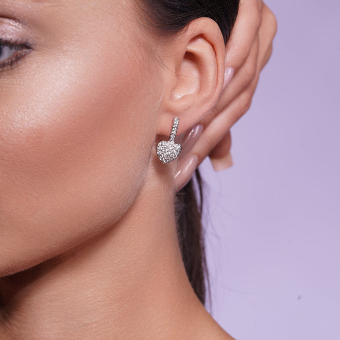 Silver 925 Rhodium Plated Heart CZ Stud Earrings - STE00175