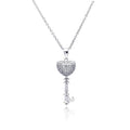 Silver 925 Rhodium Plated Heart Key CZ Necklace - BGP00366 | Silver Palace Inc.