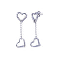 Silver 925 Rhodium Plated Heart Wire Dangling Earrings - STE00061 | Silver Palace Inc.