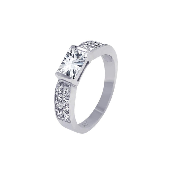 Silver 925 Rhodium Plated Lavender Rectangular Center Pave CZ Ring - AAR0002LAV | Silver Palace Inc.