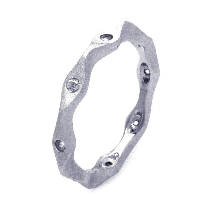 Silver 925 Rhodium Plated Matte Finish Clear CZ Stackable Eternity Ring - STR00880 | Silver Palace Inc.