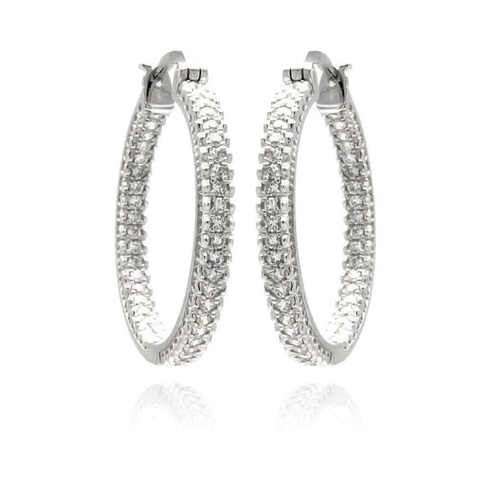 Silver 925 Rhodium Plated Micro Pave Clear CZ Hoop Earrings - ACE00061 | Silver Palace Inc.