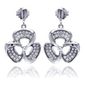 Silver 925 Rhodium Plated Micro Pave Clear Flower CZ Dangling Stud Earrings - ACE00049 | Silver Palace Inc.