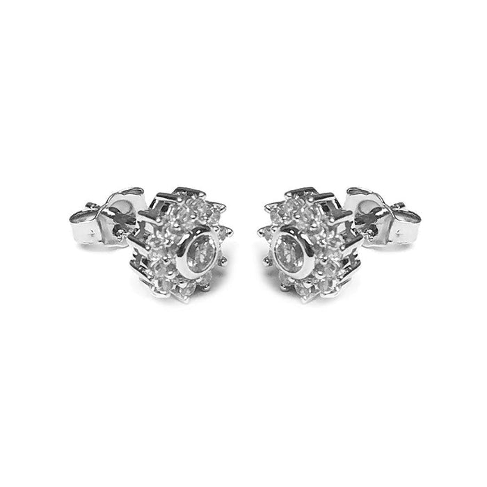 Silver 925 Rhodium Plated Micro Pave Clear Flower CZ Stud Post Earrings - ACE00022 | Silver Palace Inc.
