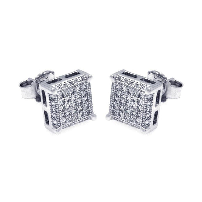 Silver 925 Rhodium Plated Micro Pave Clear Square CZ Stud Earrings - ACE00045 | Silver Palace Inc.