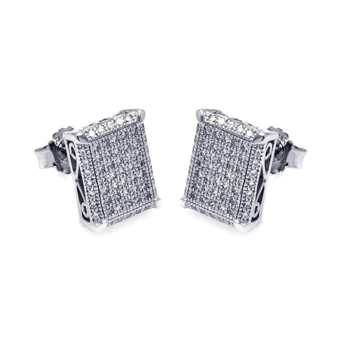 Silver 925 Rhodium Plated Micro Pave Clear Square CZ Stud Earrings - ACE00048 | Silver Palace Inc.