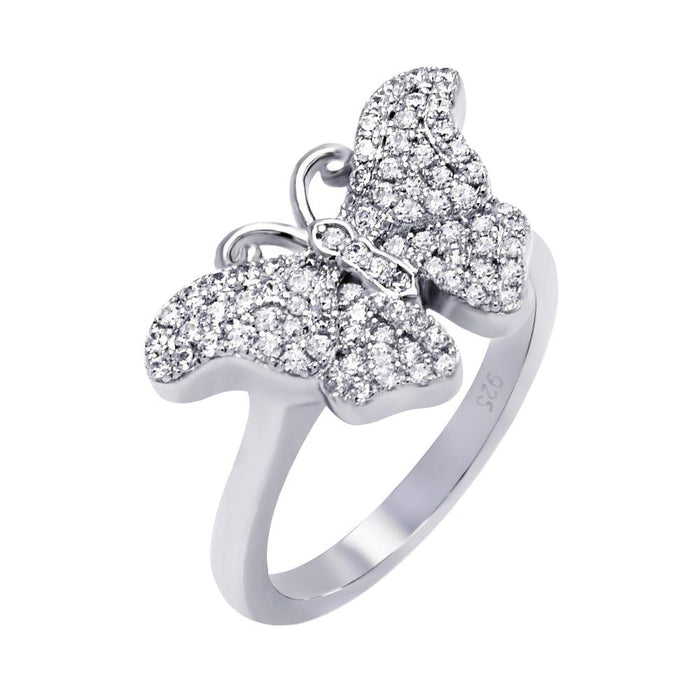 Silver 925 Rhodium Plated Micro Pave CZ Butterfly Ring - ACR00050 | Silver Palace Inc.