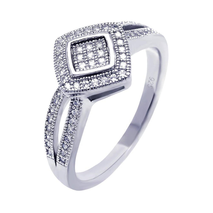 Silver 925 Rhodium Plated Micro Pave CZ Diamond Shaped Ring - ACR00040 | Silver Palace Inc.