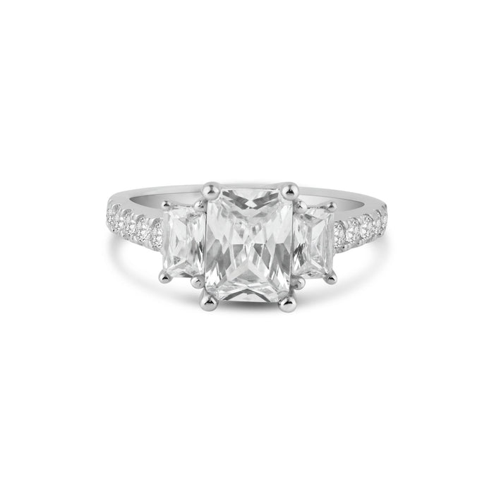 Silver 925 Rhodium Plated Micro Pave CZ Past Present Future Ring - ACR00003