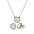 Silver 925 Rhodium Plated Mother of Pearl Heart Stud Earring and Necklace Set - BGS00113 | Silver Palace Inc.