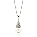 Silver 925 Rhodium Plated Multiple Tiny Leafs CZ Hanging Pearl Necklace - BGP00601 | Silver Palace Inc.
