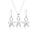Silver 925 Rhodium Plated Open Boy CZ Dangling Hook Earring and Necklace Set - STS00361 | Silver Palace Inc.