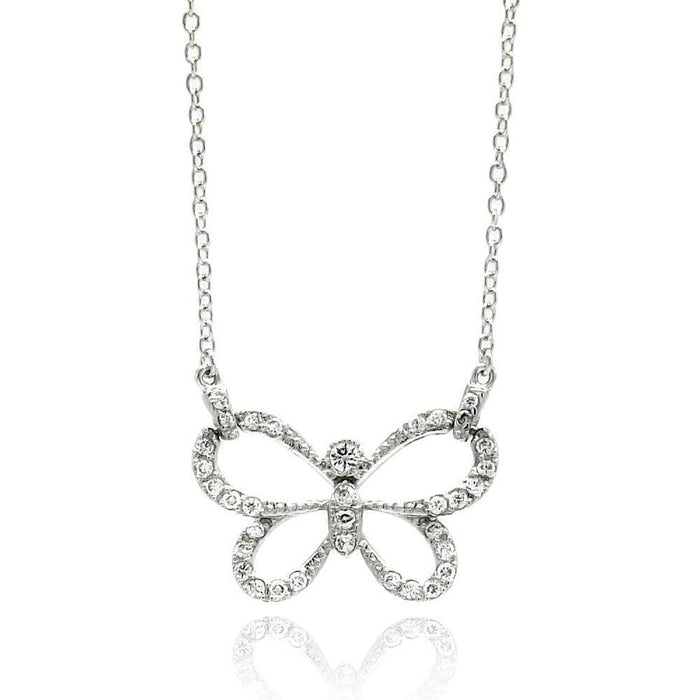 Silver 925 Rhodium Plated Open Butterfly CZ Necklace - BGP00427 | Silver Palace Inc.