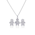 Silver 925 Rhodium Plated Open Filigree CZ Boy Stud Earring and Necklace Set - STS00363 | Silver Palace Inc.