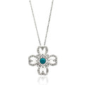 Silver 925 Rhodium Plated Open Flower Center Blue CZ Necklace - BGP00628 | Silver Palace Inc.