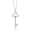 Silver 925 Rhodium Plated Open Flower Key CZ Center Pearl Necklace - BGP00562 | Silver Palace Inc.