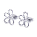 Silver 925 Rhodium Plated Open Flower One Clear CZ Stud Earrings - STE00748 | Silver Palace Inc.