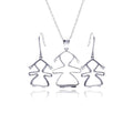 Silver 925 Rhodium Plated Open Girl CZ Dangling Hook Earring and Necklace Set - STS00362 | Silver Palace Inc.