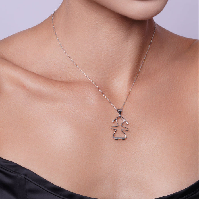 Silver 925 Rhodium Plated Open Girl CZ Dangling Hook Earring and Necklace Set - STS00362 | Silver Palace Inc.