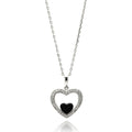 Silver 925 Rhodium Plated Open Heart Black and Clear CZ Necklace - BGP00626 | Silver Palace Inc.
