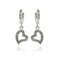 Silver 925 Rhodium Plated Open Heart Clear CZ Dangling huggie hoop Earrings - BGE00064 | Silver Palace Inc.