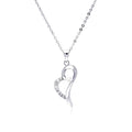 Silver 925 Rhodium Plated Open Heart CZ Dangling Necklace - BGP00275 | Silver Palace Inc.