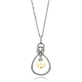 Silver 925 Rhodium Plated Open Teardrop CZ Center Pearl Necklace - BGP00600 | Silver Palace Inc.