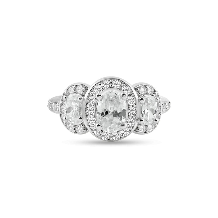 Silver 925 Rhodium Plated Pave Clear Cluster CZ Past Present Future Ring - ACR00015