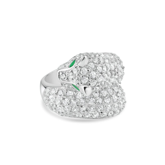 Silver 925 Rhodium Plated Pave Set CZ Tiger Face Ring - BGR00004