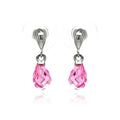 Silver 925 Rhodium Plated Pear Teardrop Pink CZ Dangling Stud Earrings - BGE00235 | Silver Palace Inc.