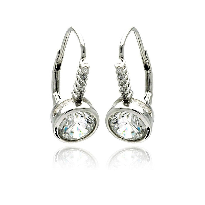 Silver 925 Rhodium Plated Round Channel CZ Lever Back Earrings - BGE00190 | Silver Palace Inc.