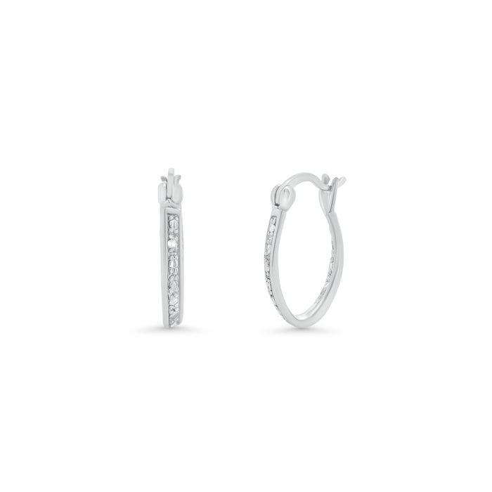 Silver 925 Rhodium Plated Round Clear CZ Hoop Earrings - STE00692