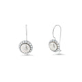 Silver 925 Rhodium Plated Round CZ Fresh Water Pearl Hook Earrings - STE00756