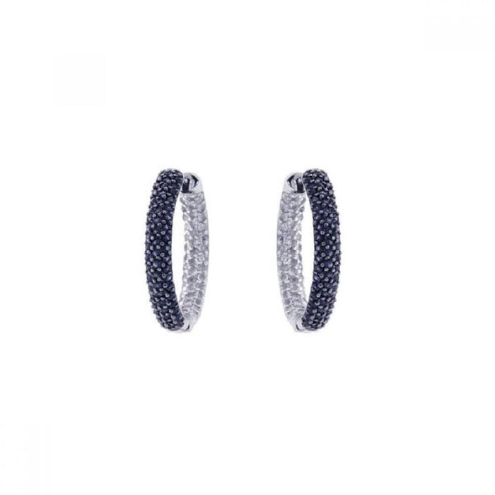 Silver 925 Rhodium Plated Round CZ Hoop Earrings - STE00604 | Silver Palace Inc.