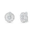 Silver 925 Rhodium Plated Round Flower Clear CZ Stud Earrings - STE00725