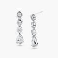 Silver 925 Rhodium Plated Round Teardrop CZ Dangling Stud Earrings - STE00640 | Silver Palace Inc.