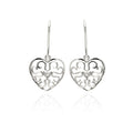 Silver 925 Rhodium Plated Small Round CZ Heart Filigree Dangling Earrings - STE00889 | Silver Palace Inc.