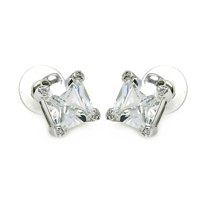 Silver 925 Rhodium Plated Square Clear CZ Stud Earrings - STE00634CL | Silver Palace Inc.
