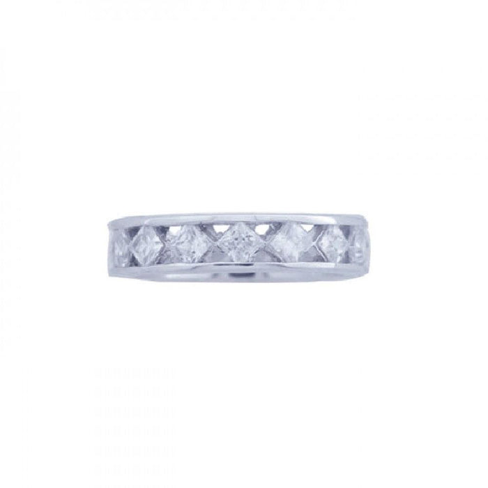 Silver 925 Rhodium Plated Square CZ Eternity Ring - STR00605 | Silver Palace Inc.