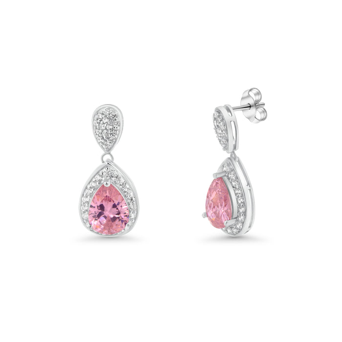 Silver 925 Rhodium Plated Teardrop and Clear CZ Dangling Stud Earrings - STE00670