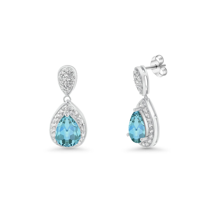 Silver 925 Rhodium Plated Teardrop and Clear CZ Dangling Stud Earrings - STE00670
