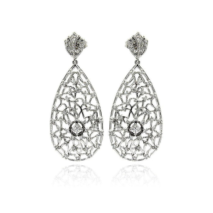 Silver 925 Rhodium Plated Teardrop CZ Dangling Stud Earrings - BGE00255 | Silver Palace Inc.