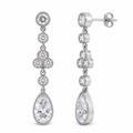 Silver 925 Rhodium Plated Teardrop CZ Wire Dangling Stud Earrings - STE00582