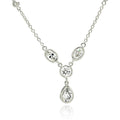 Silver 925 Rhodium Plated Teardrop Round Oval Clear CZ Necklace - BGP00503 | Silver Palace Inc.