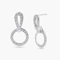 Silver 925 Rhodium Plated Two Piece Round Movable CZ Dangling Earrings - STE00099 | Silver Palace Inc.