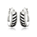 Silver 925 Rhodium Plated White Enamel Black Stripe CZ Hoop Earrings - BGE00242 | Silver Palace Inc.