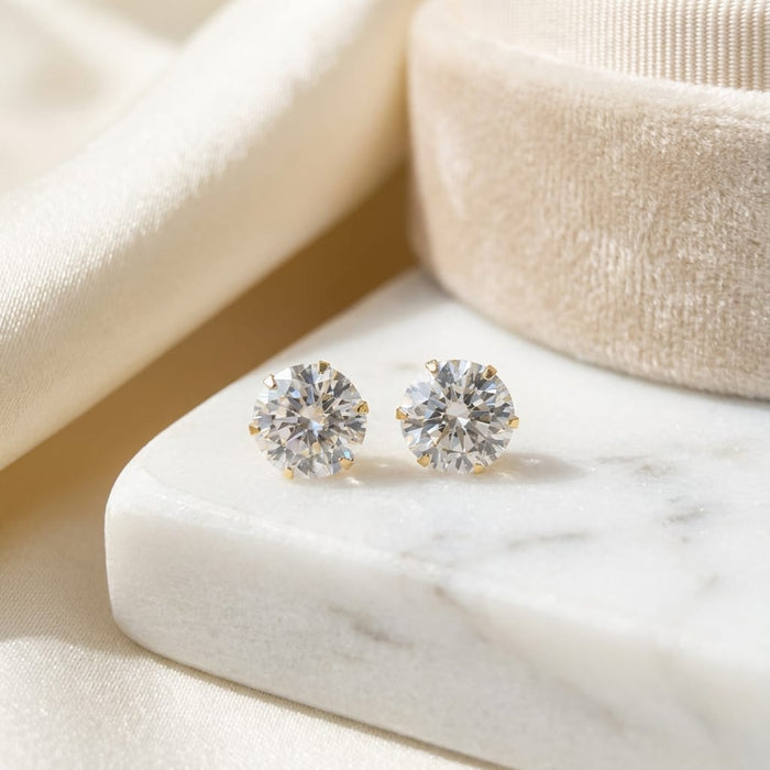 Solitaire with Cubic Zirconia Earrings in 18K Gold