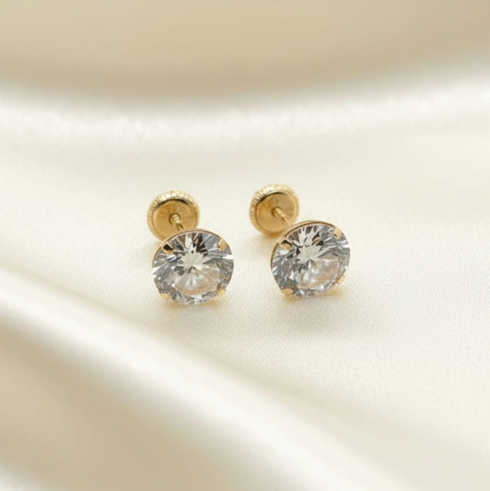 Solitaire with Cubic Zirconia Earrings in 18K Gold